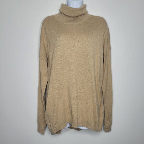 Gap tan wool blend classic timeless quiet luxury preppy Turtleneck sweater L - Picture 1 of 6